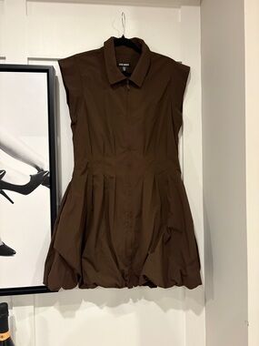 Steve Madden Dark Brown Zip-Front Bubble Hem Dress